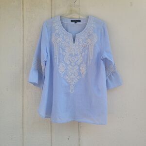 Calessa striped embroidered top  blu/wht sz PL